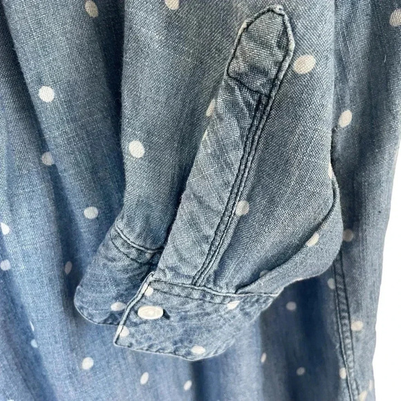 Rails Chambray Button Down Denim Polka Dots Long Sleeve Linen Blend Ingrid - Picture 4 of 9